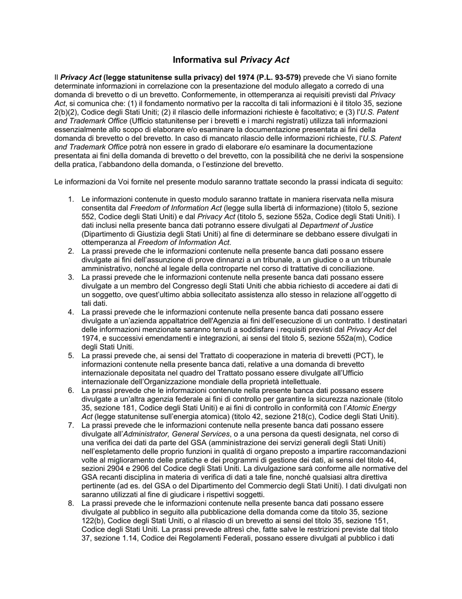 Form PTO / AIA / 82 Transmittal for Power of Attorney to One or More Registered Practitioners (English / Italian), Page 5