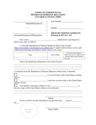 Document preview: Military Service Affidavit - Cuyahoga County, Ohio