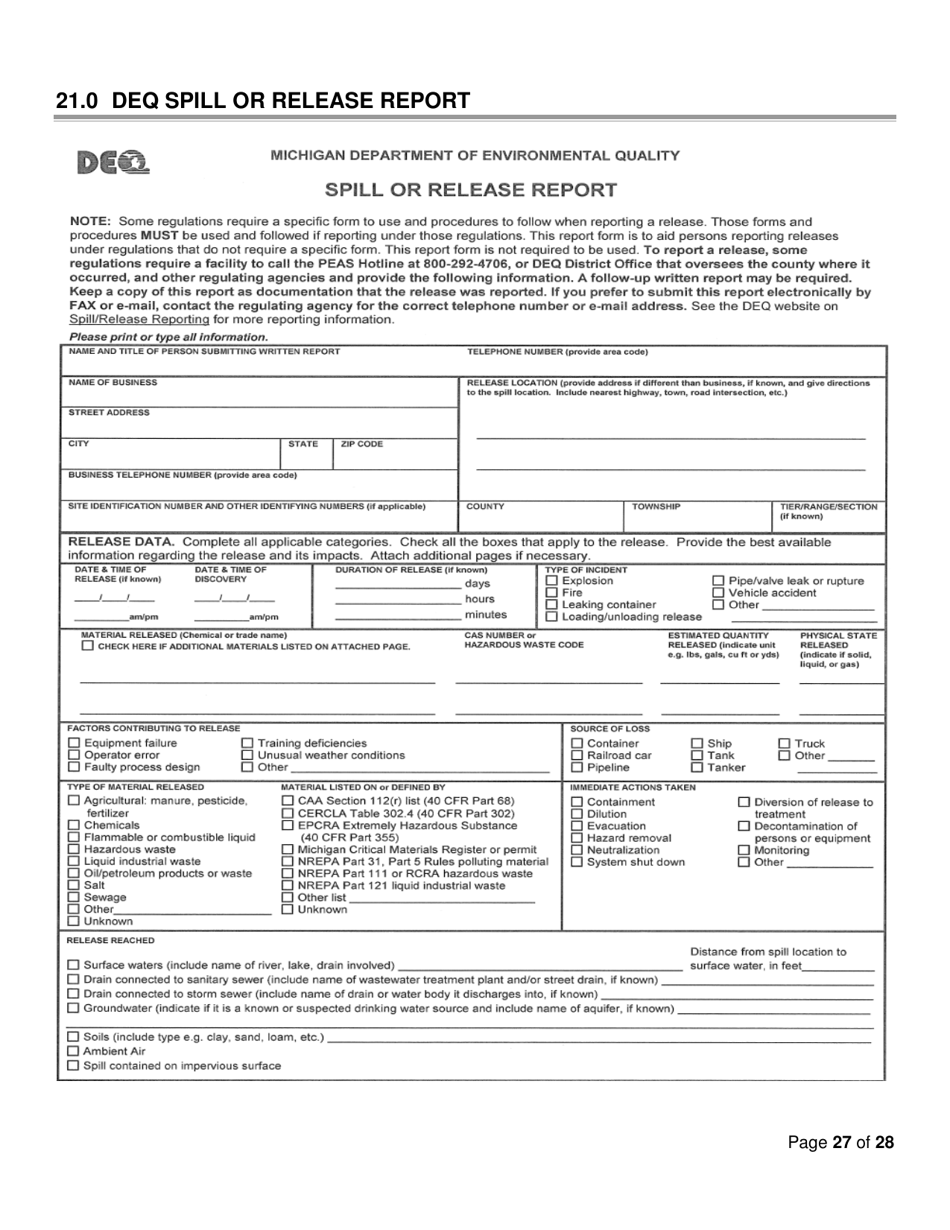 Storm Water Pollution Prevention Plan (Swppp) Template - Michigan, Page 27