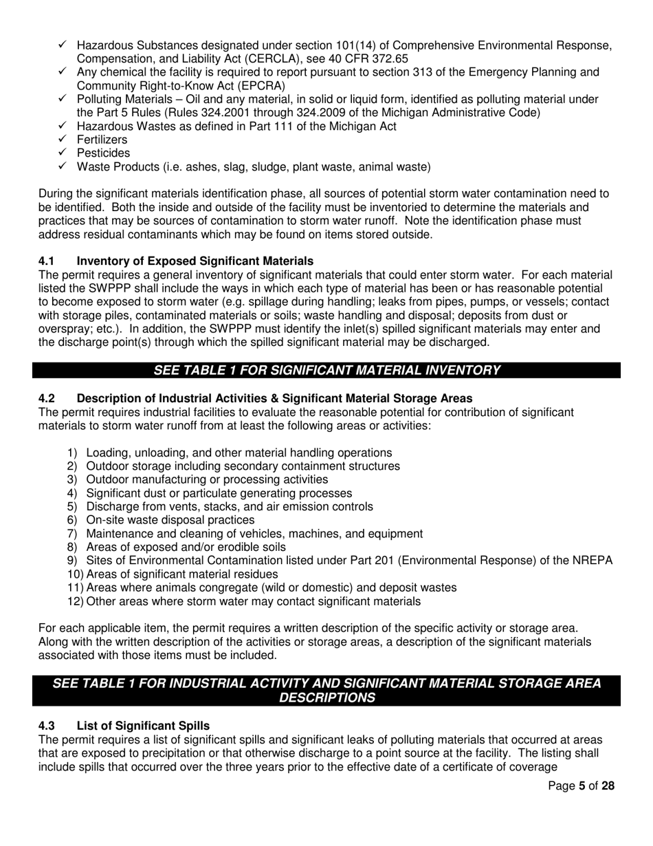 Storm Water Pollution Prevention Plan (Swppp) Template - Michigan, Page 5