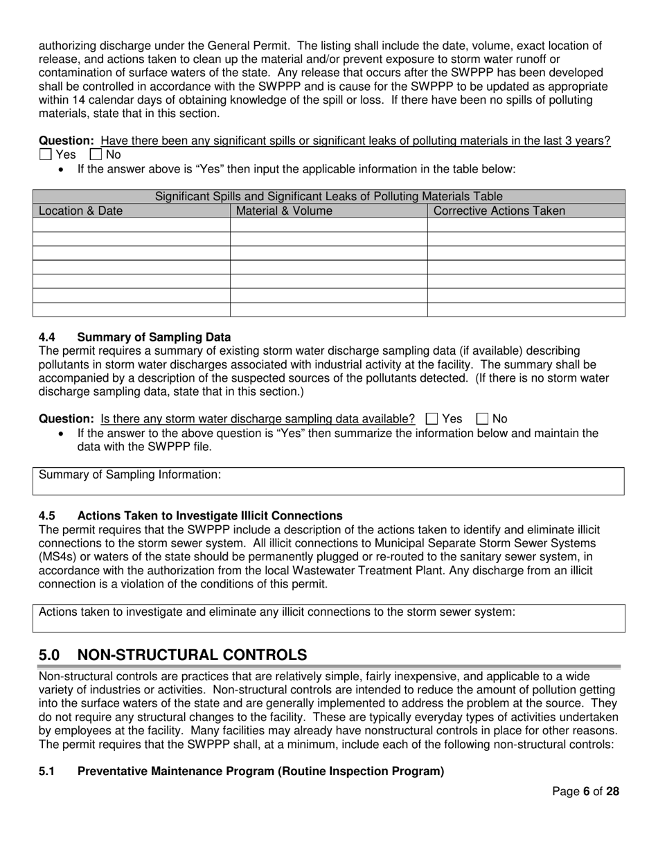 Storm Water Pollution Prevention Plan (Swppp) Template - Michigan, Page 6