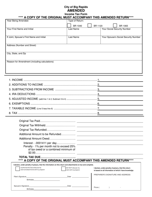 Amended Income Tax Form - City of Big Rapids, Michigan