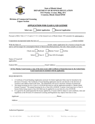 Document preview: Application for Class G/Gd License - Rhode Island