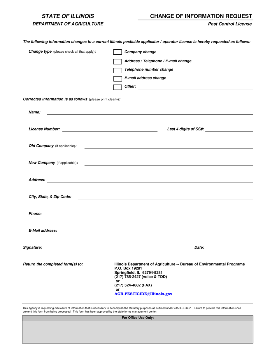 Illinois Change of Information Request Pest Control License Fill