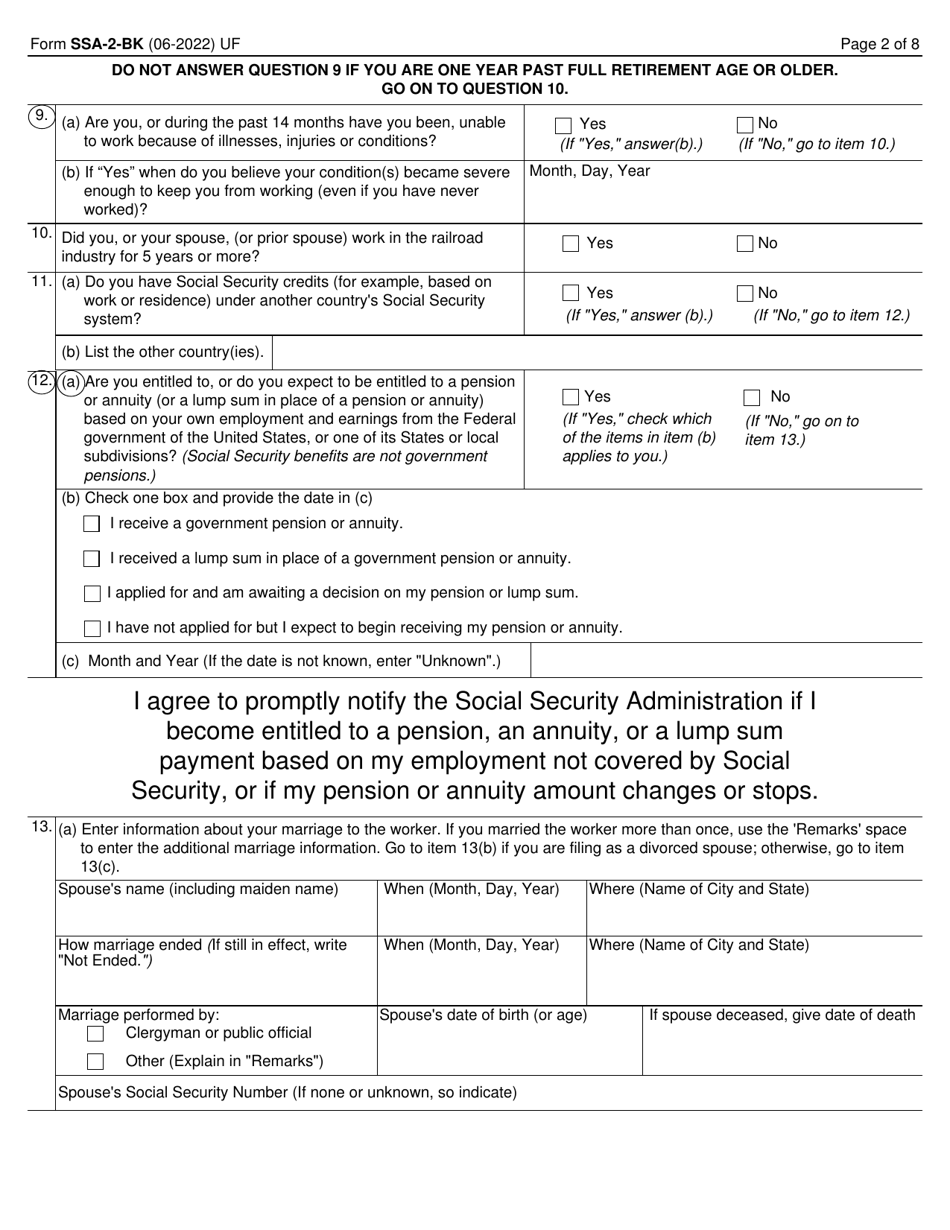 Form SSA-2-BK Application for Wifes or Husbands Insurance Benefits, Page 2
