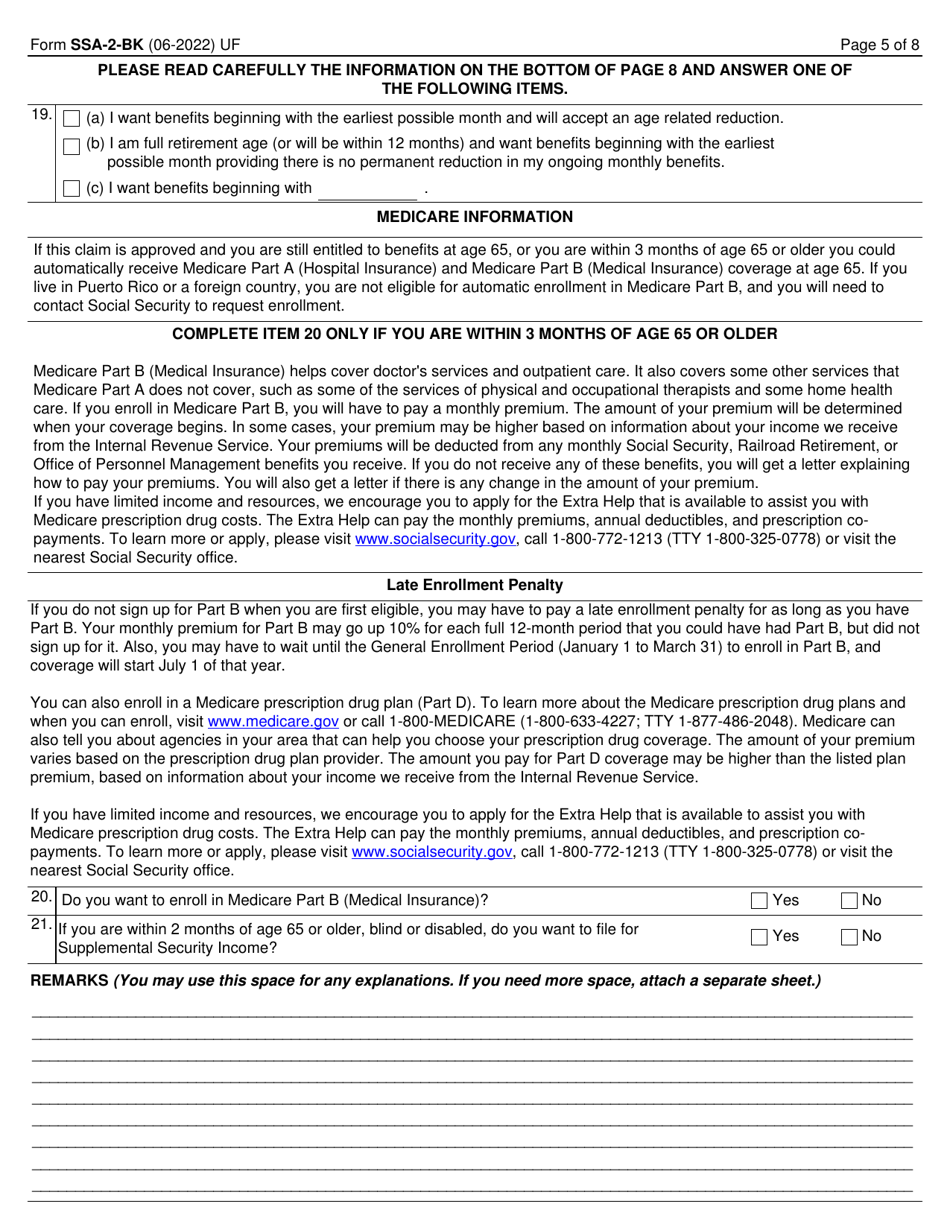 Form SSA-2-BK Application for Wifes or Husbands Insurance Benefits, Page 5