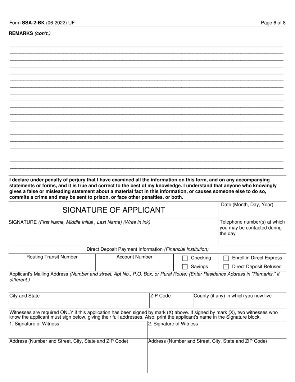 Form SSA-2-BK Application for Wifes or Husbands Insurance Benefits, Page 6