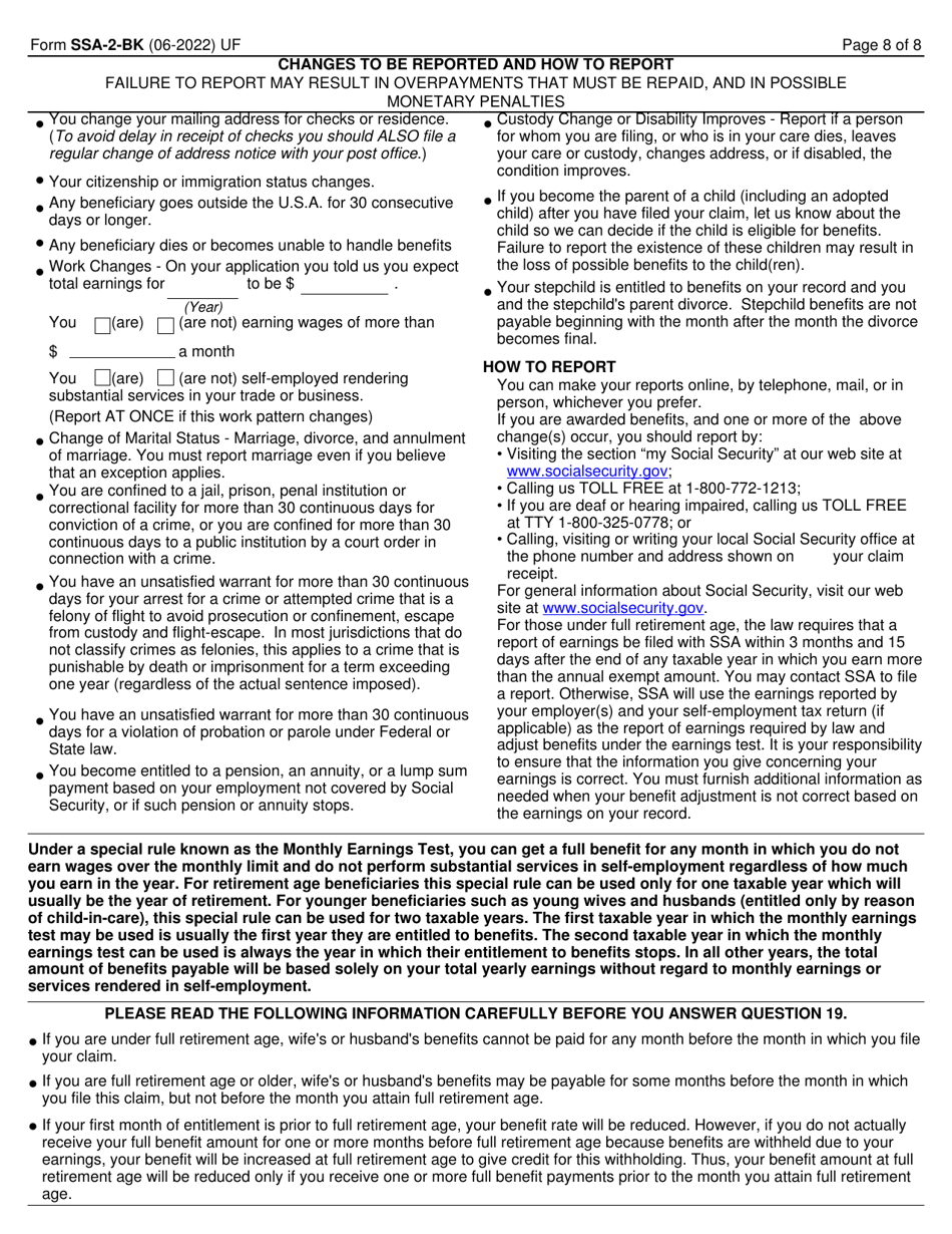 Form SSA-2-BK Application for Wifes or Husbands Insurance Benefits, Page 8