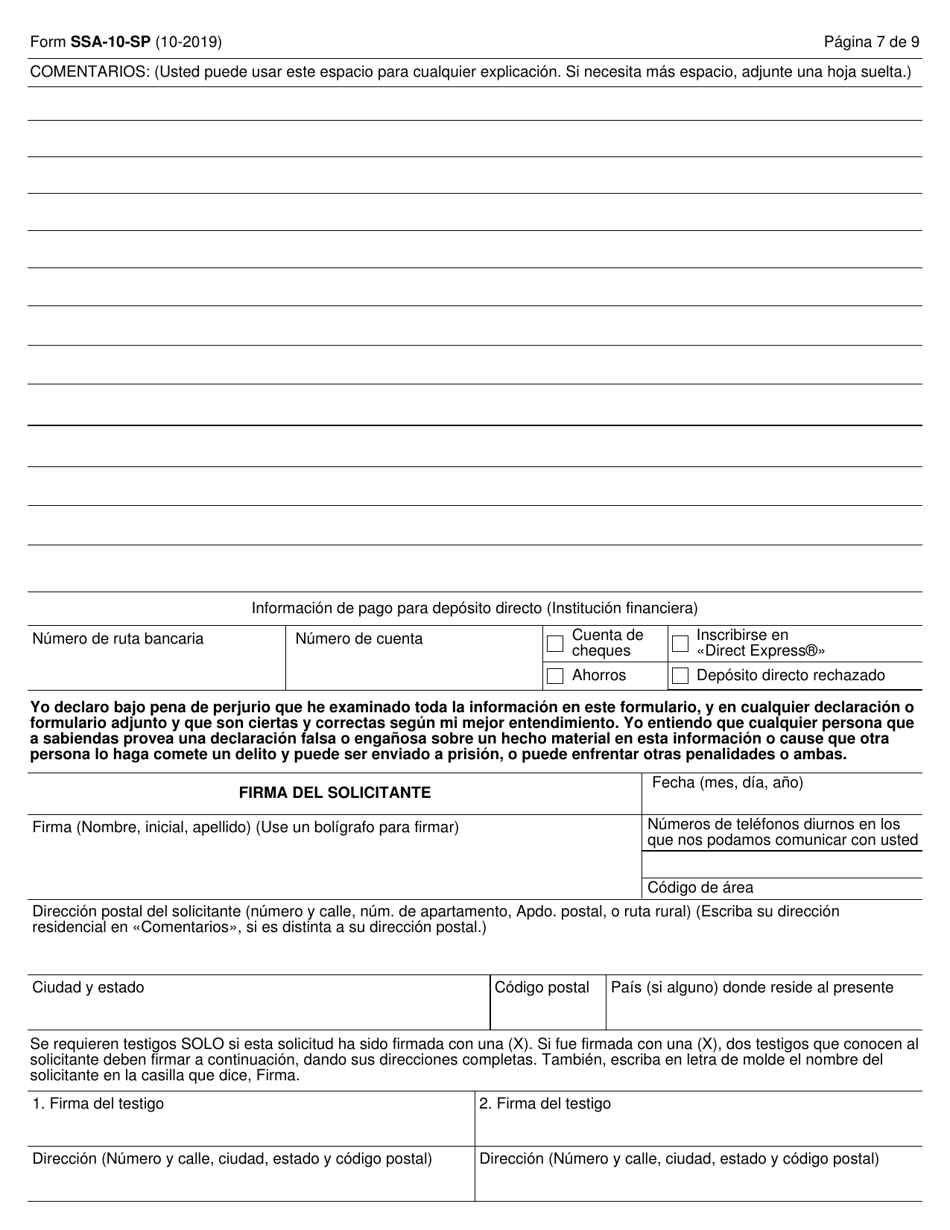 Formulario SSA-10-SP Solicitud Para Beneficios De Seguro Como Conyuge Sobreviviente (Spanish), Page 7