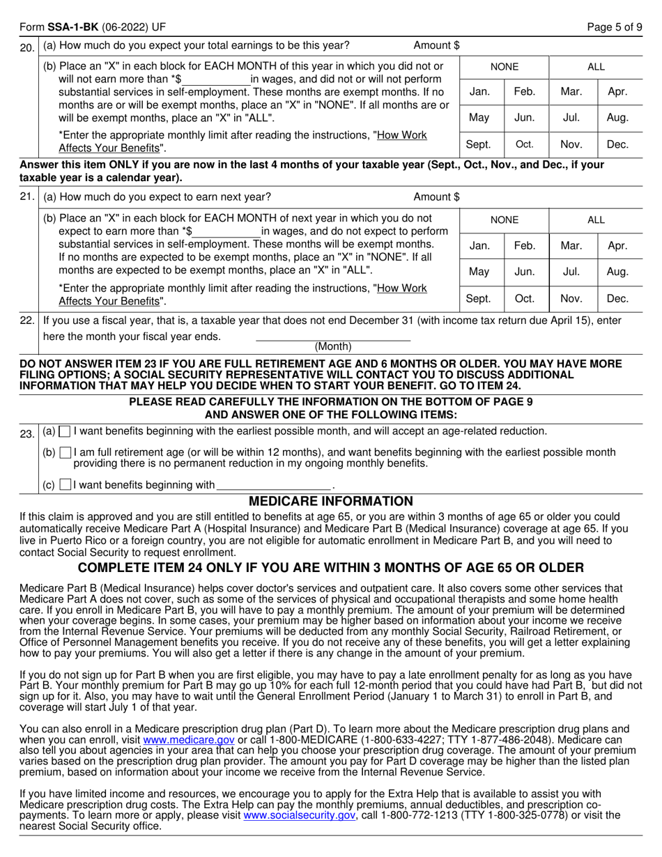 Form SSA-1-BK Application for Retirement Insurance Benefits, Page 5