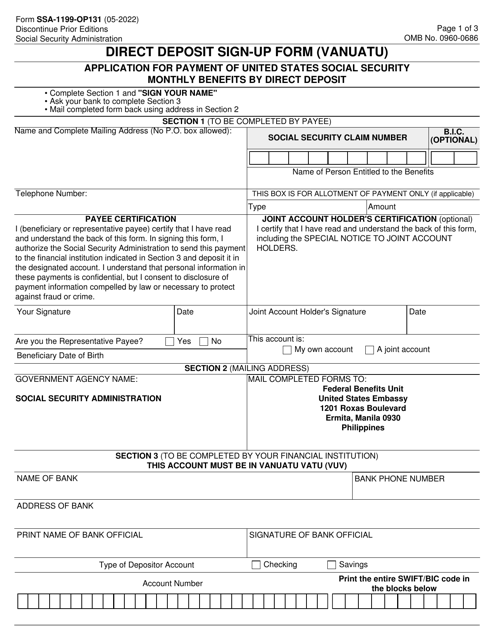 Form SSA-1199-OP131  Printable Pdf