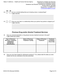 Form DHCS5103 Client Health Questionnaire and Initial Screening Questions - California, Page 9
