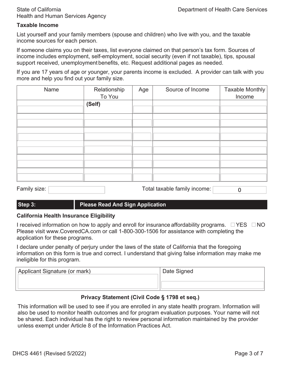 Form DHCS4461 Health Access Program Family Pact Program Client Eligibility Certification - California, Page 3