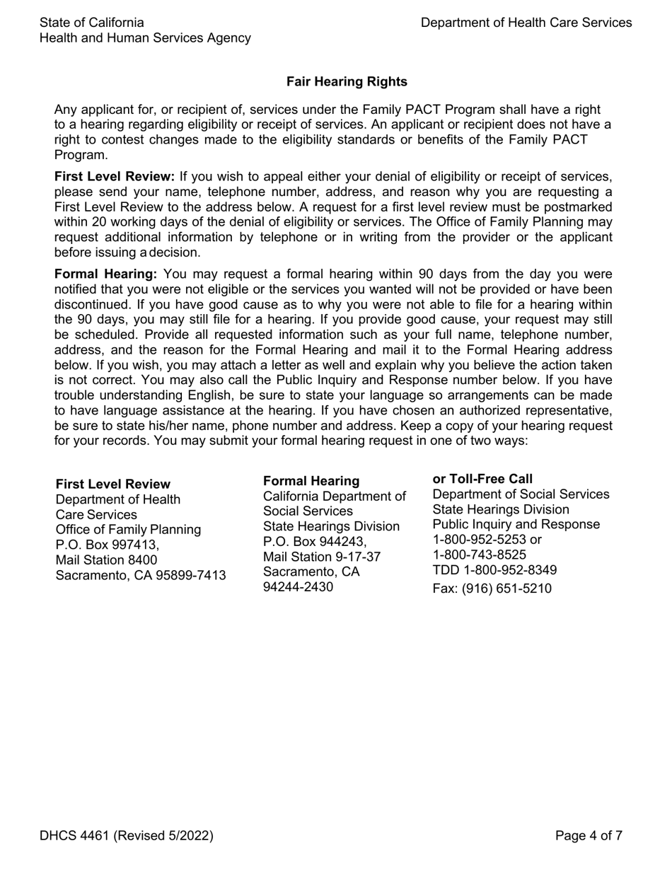 Form DHCS4461 Health Access Program Family Pact Program Client Eligibility Certification - California, Page 4