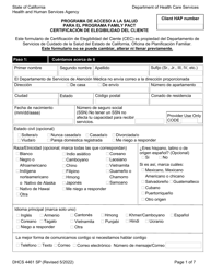 Document preview: Formulario DHCS4461 SP Programa De Acceso a La Salud Para El Programa Family Pact Certificacion De Elegibilidad Del Cliente - California (Spanish)