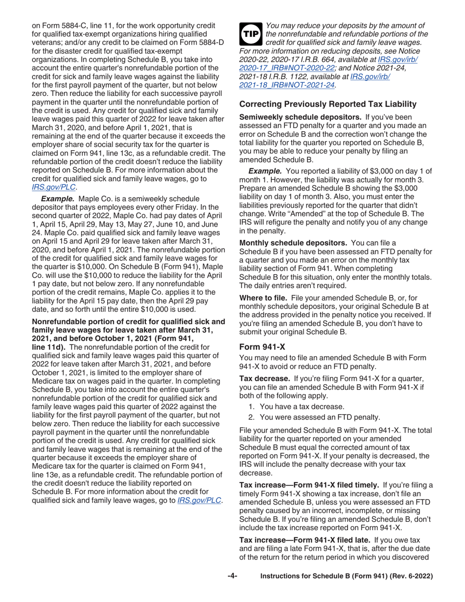 Instructions for IRS Form 941 Schedule B Report of Tax Liability for Semiweekly Schedule Depositors, Page 4