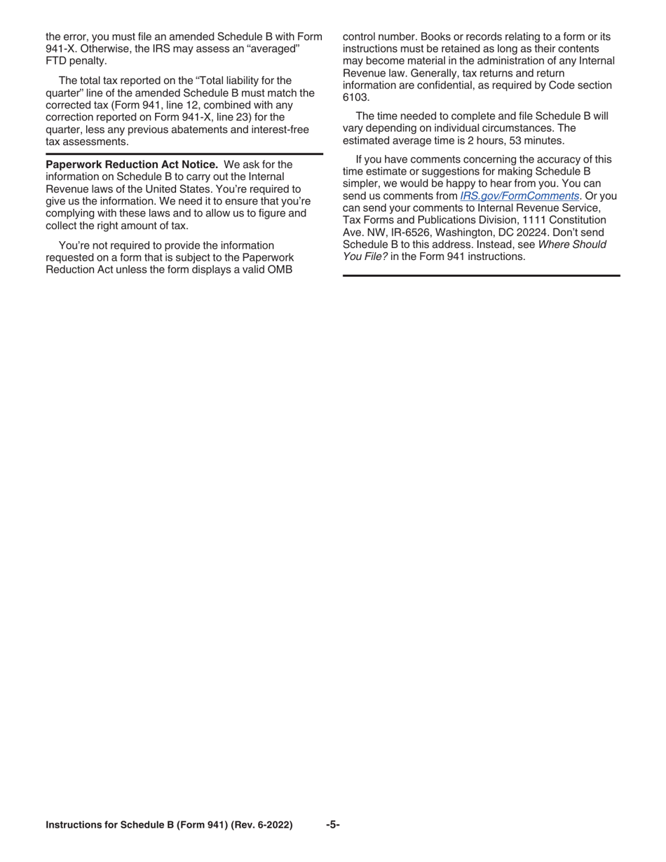 Instructions for IRS Form 941 Schedule B Report of Tax Liability for Semiweekly Schedule Depositors, Page 5