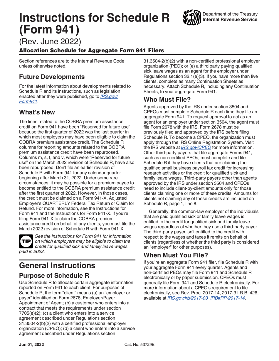 Instructions for IRS Form 941 Schedule R Allocation Schedule for Aggregate Form 941 Filers, Page 1