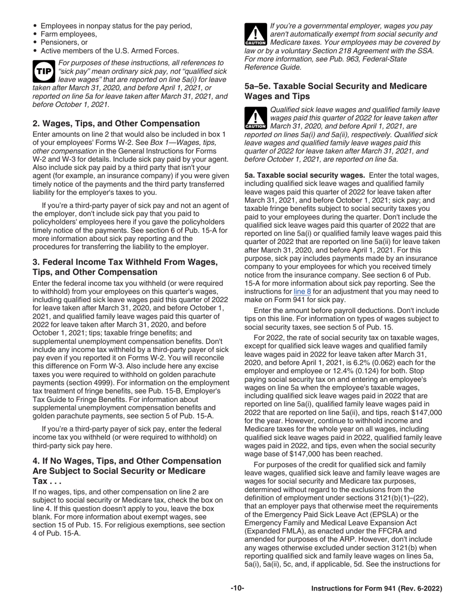 Instructions for IRS Form 941 Employers Quarterly Federal Tax Return, Page 10