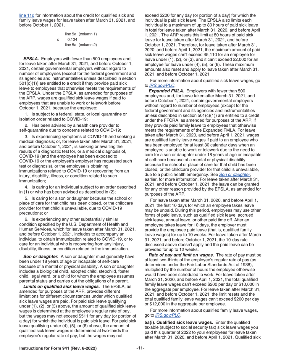 Instructions for IRS Form 941 Employers Quarterly Federal Tax Return, Page 11