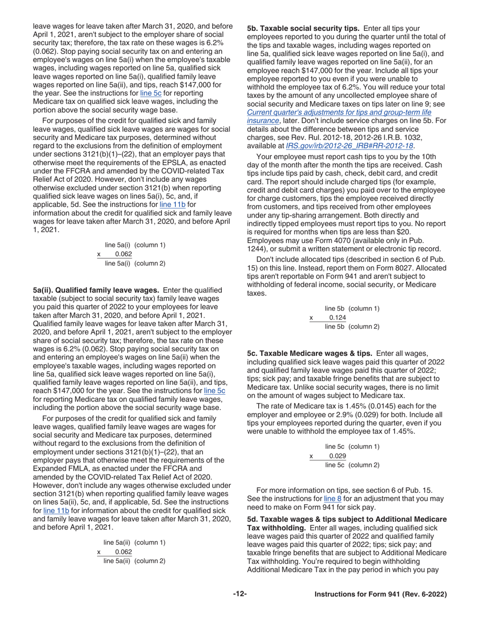 Instructions for IRS Form 941 Employers Quarterly Federal Tax Return, Page 12