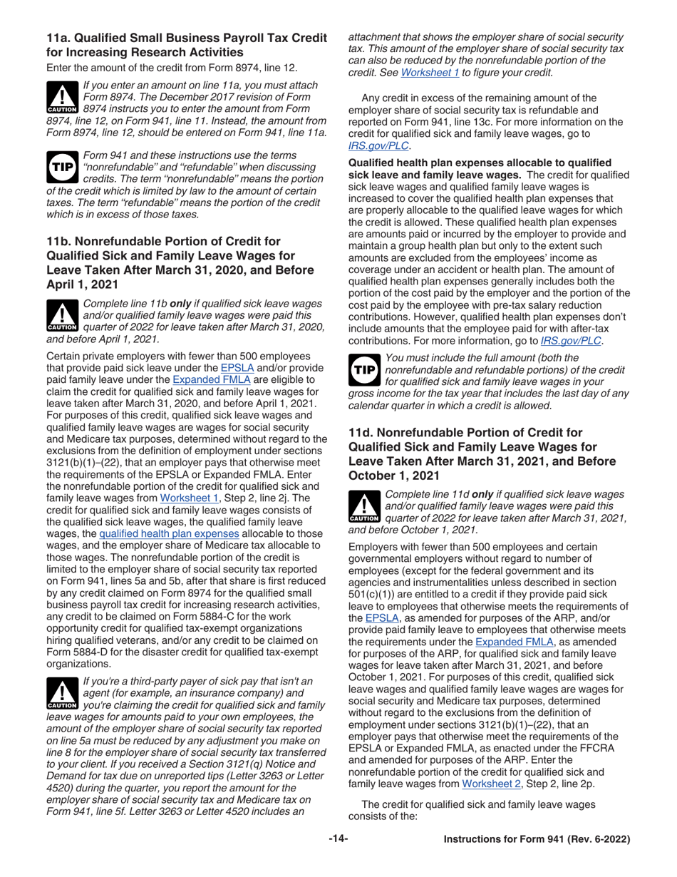 Instructions for IRS Form 941 Employers Quarterly Federal Tax Return, Page 14