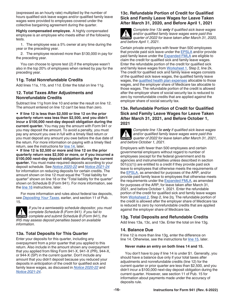 Instructions for IRS Form 941 Employers Quarterly Federal Tax Return, Page 16