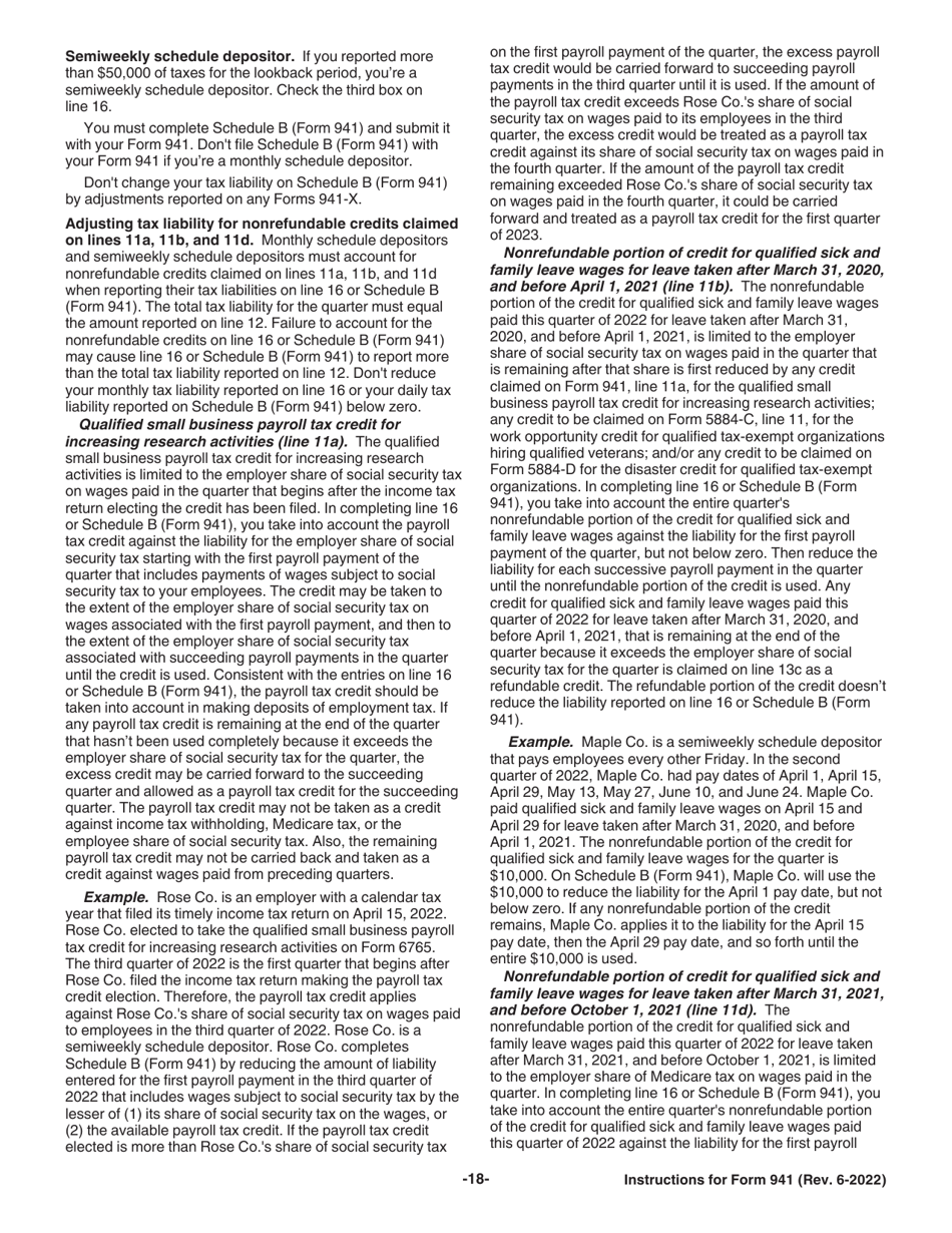 Instructions for IRS Form 941 Employers Quarterly Federal Tax Return, Page 18