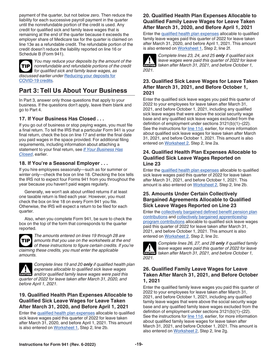 Instructions for IRS Form 941 Employers Quarterly Federal Tax Return, Page 19