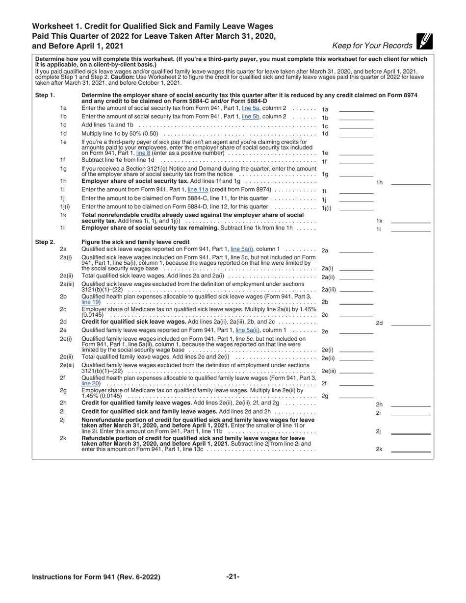 Instructions for IRS Form 941 Employers Quarterly Federal Tax Return, Page 21