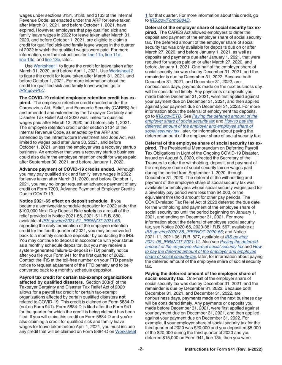 Instructions for IRS Form 941 Employers Quarterly Federal Tax Return, Page 2