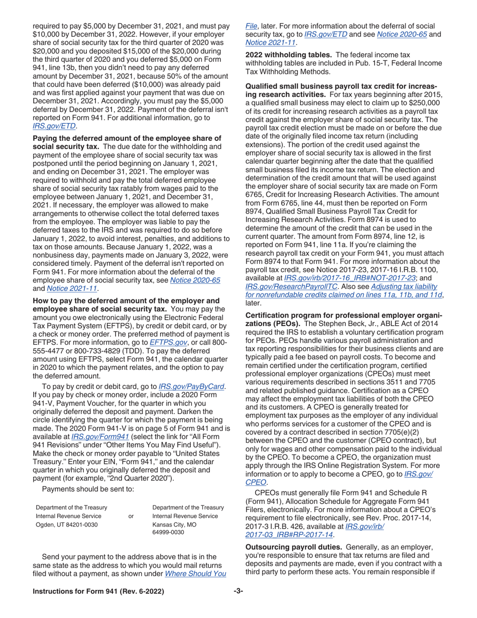 Instructions for IRS Form 941 Employers Quarterly Federal Tax Return, Page 3