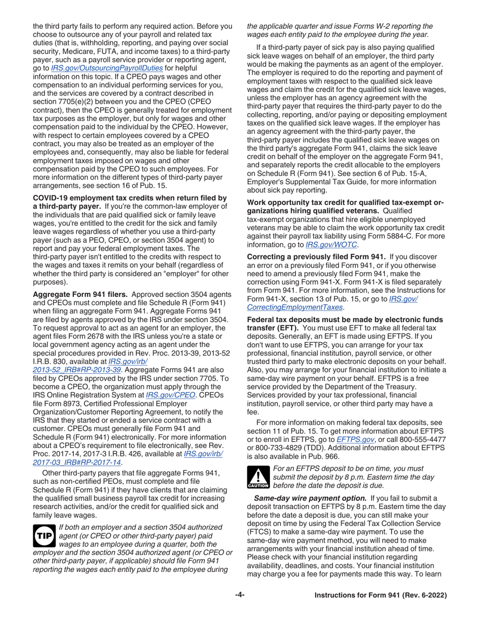 Instructions for IRS Form 941 Employers Quarterly Federal Tax Return, Page 4