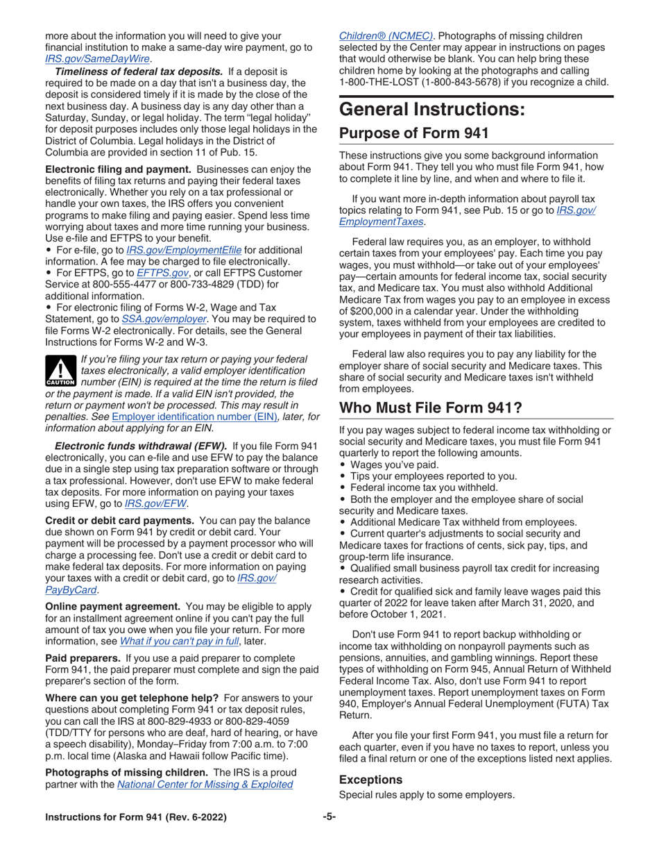 Instructions for IRS Form 941 Employers Quarterly Federal Tax Return, Page 5