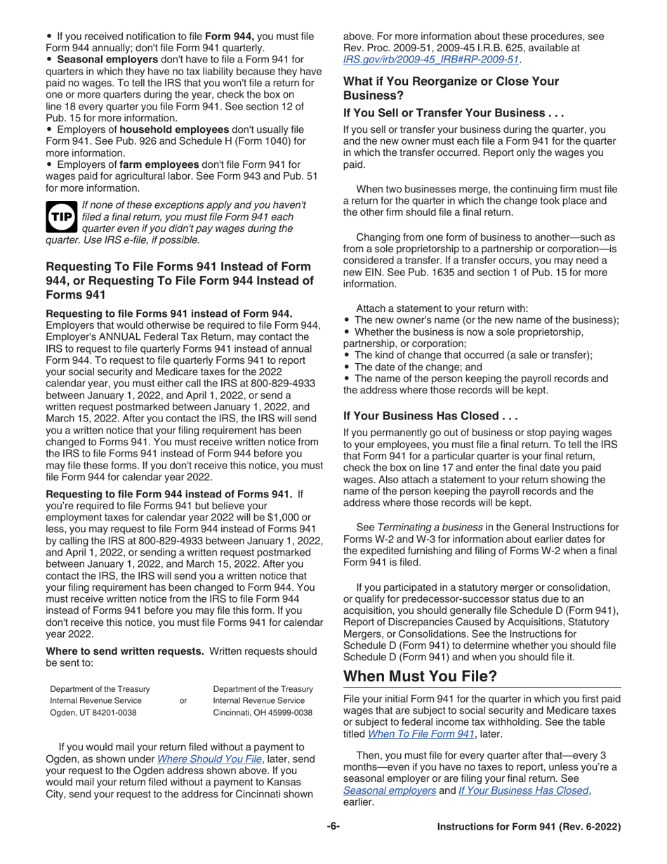 Instructions for IRS Form 941 Employers Quarterly Federal Tax Return, Page 6