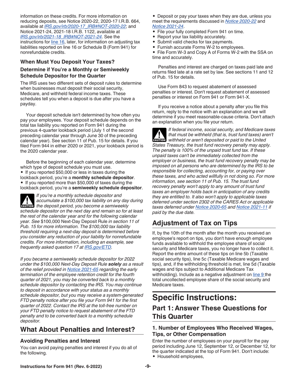 Instructions for IRS Form 941 Employers Quarterly Federal Tax Return, Page 9