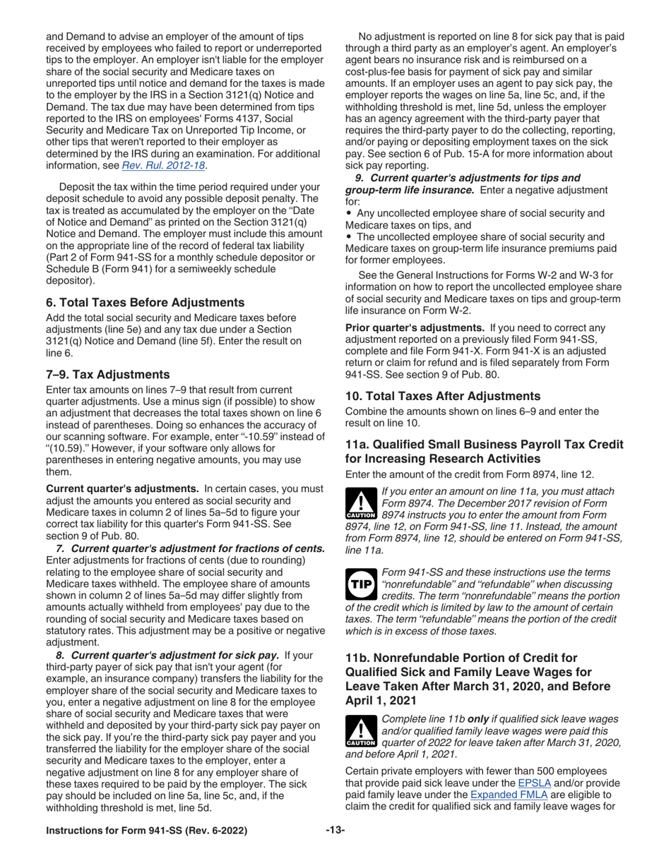 Instructions for IRS Form 941-SS Employers Quarterly Federal Tax Return - American Samoa, Guam, the Commonwealth of the Northern Mariana Islands, and the U.S. Virgin Islands, Page 13