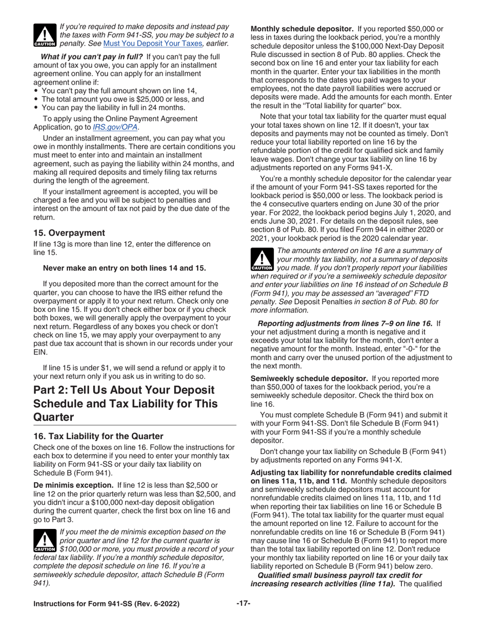 Instructions for IRS Form 941-SS Employers Quarterly Federal Tax Return - American Samoa, Guam, the Commonwealth of the Northern Mariana Islands, and the U.S. Virgin Islands, Page 17