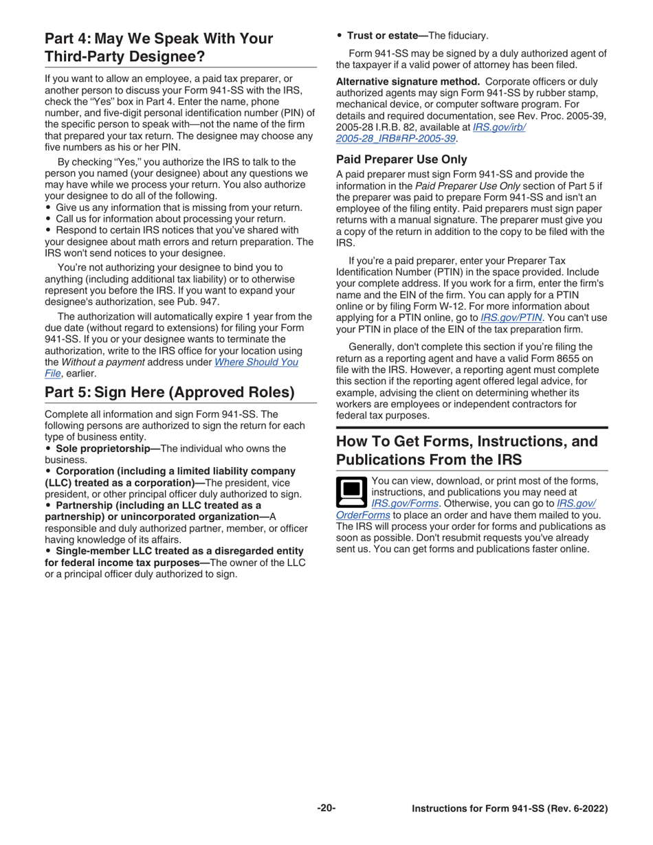 Instructions for IRS Form 941-SS Employers Quarterly Federal Tax Return - American Samoa, Guam, the Commonwealth of the Northern Mariana Islands, and the U.S. Virgin Islands, Page 20