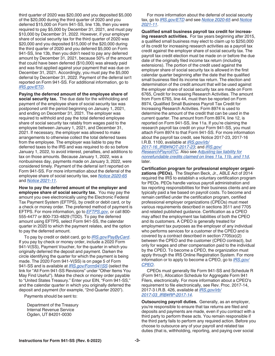 Instructions for IRS Form 941-SS Employers Quarterly Federal Tax Return - American Samoa, Guam, the Commonwealth of the Northern Mariana Islands, and the U.S. Virgin Islands, Page 3