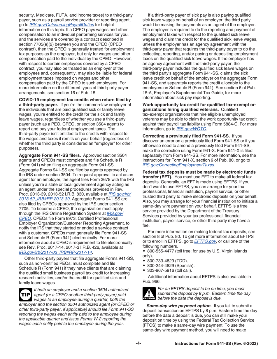 Instructions for IRS Form 941-SS Employers Quarterly Federal Tax Return - American Samoa, Guam, the Commonwealth of the Northern Mariana Islands, and the U.S. Virgin Islands, Page 4