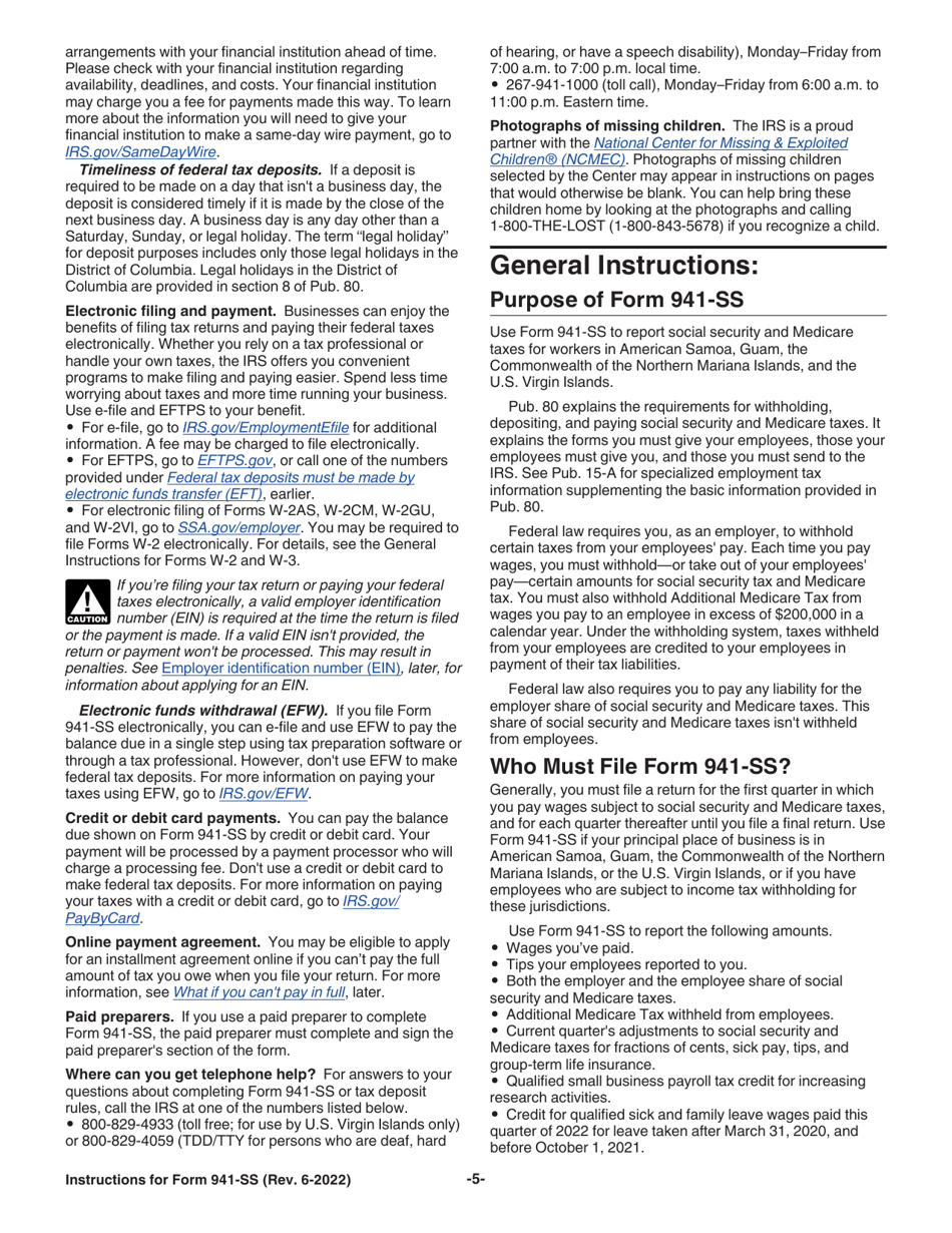Instructions for IRS Form 941-SS Employers Quarterly Federal Tax Return - American Samoa, Guam, the Commonwealth of the Northern Mariana Islands, and the U.S. Virgin Islands, Page 5