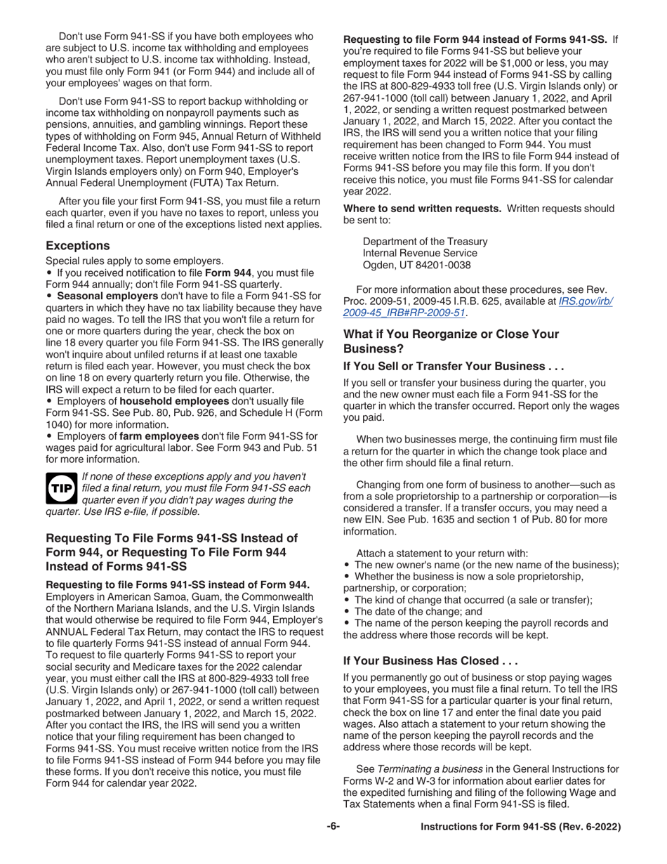 Instructions for IRS Form 941-SS Employers Quarterly Federal Tax Return - American Samoa, Guam, the Commonwealth of the Northern Mariana Islands, and the U.S. Virgin Islands, Page 6