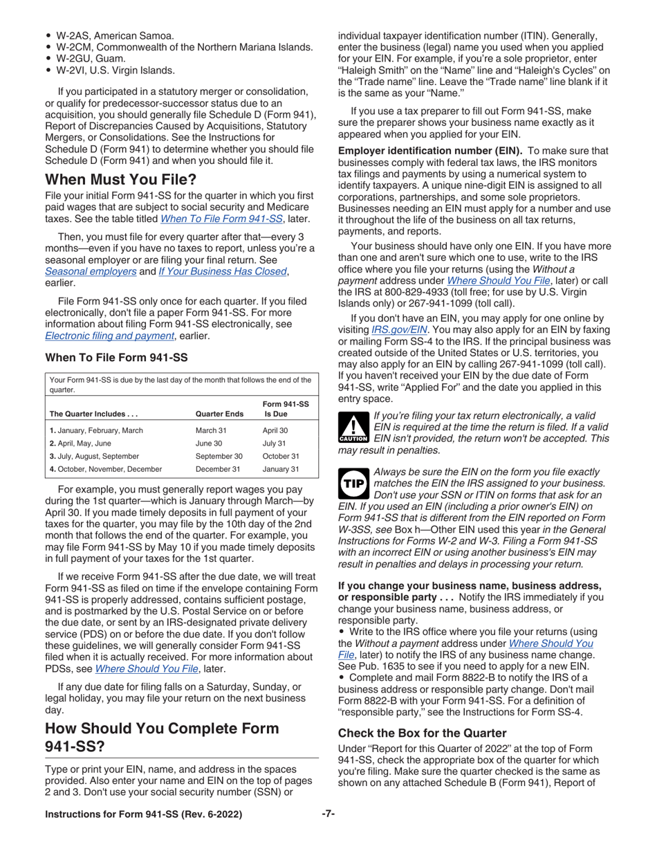 Instructions for IRS Form 941-SS Employers Quarterly Federal Tax Return - American Samoa, Guam, the Commonwealth of the Northern Mariana Islands, and the U.S. Virgin Islands, Page 7
