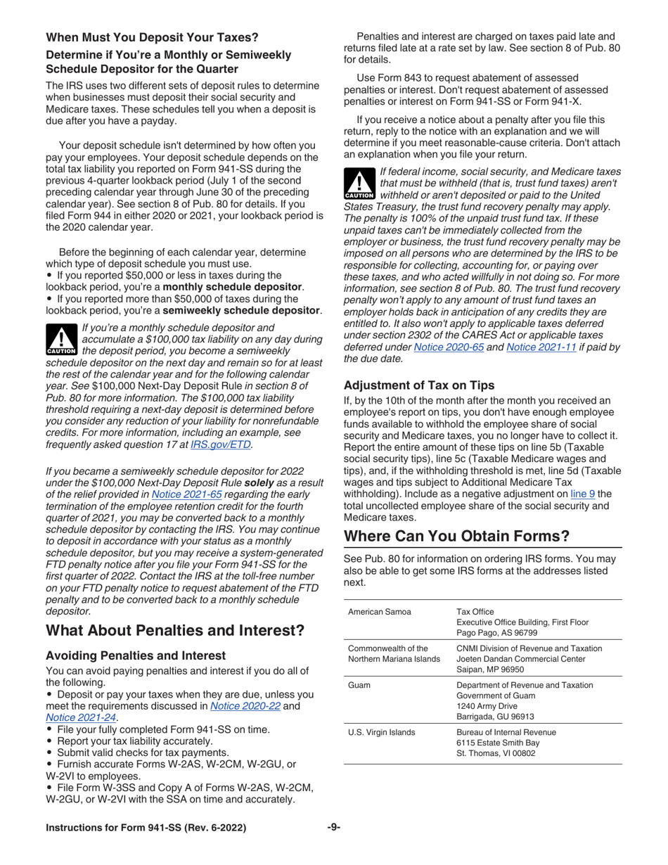 Instructions for IRS Form 941-SS Employers Quarterly Federal Tax Return - American Samoa, Guam, the Commonwealth of the Northern Mariana Islands, and the U.S. Virgin Islands, Page 9