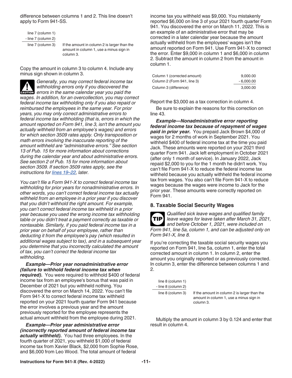 Instructions for IRS Form 941-X Adjusted Employers Quarterly Federal Tax Return or Claim for Refund, Page 11