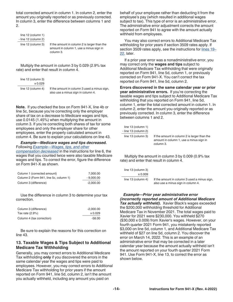 Instructions for IRS Form 941-X Adjusted Employers Quarterly Federal Tax Return or Claim for Refund, Page 14
