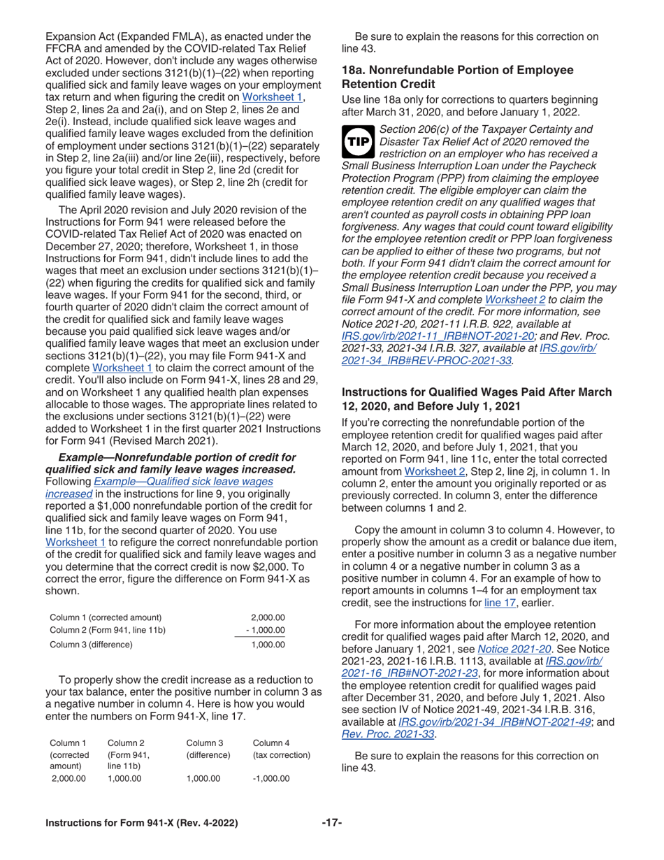 Instructions for IRS Form 941-X Adjusted Employers Quarterly Federal Tax Return or Claim for Refund, Page 17