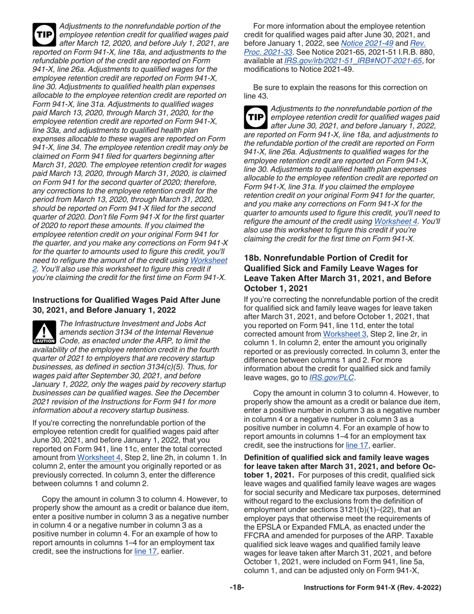 Instructions for IRS Form 941-X Adjusted Employers Quarterly Federal Tax Return or Claim for Refund, Page 18