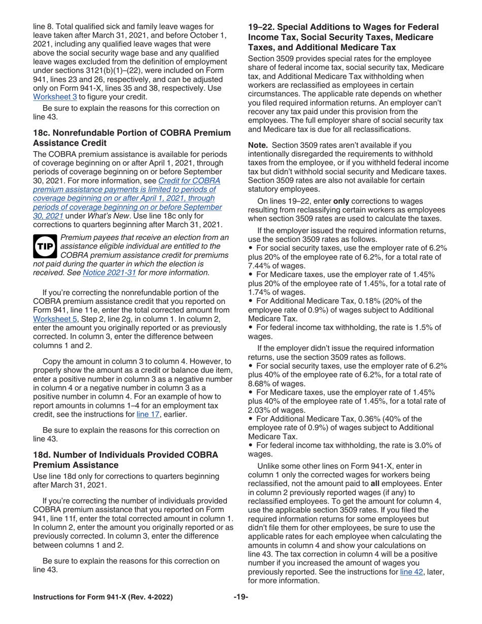 Instructions for IRS Form 941-X Adjusted Employers Quarterly Federal Tax Return or Claim for Refund, Page 19